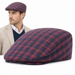 Kaszkiet Męski Bawełniany Bordowy Granatowy Letni Czapka Flat Cap Kratę K311F