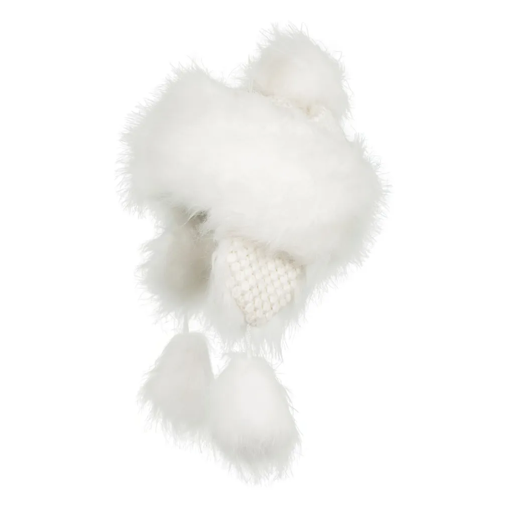 W182A Ecru Warm Winter Hat Eared Mongolian Hat With Aered