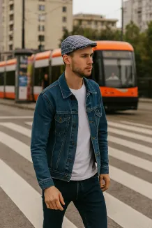 PolarFashion Kaszkiet Męski K182B Niebieski Bawełna Kratka 57–61 - 5