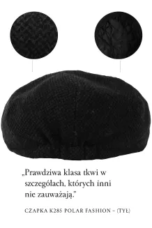 Kaszkiet Męski Ciepły Ciemnoszary w Jodełkę K285 Polar Fashion – Styl Retro - 5