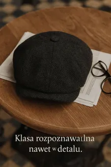 Kaszkiet Męski Ciepły Ciemnoszary w Jodełkę K285 Polar Fashion – Styl Retro - 6