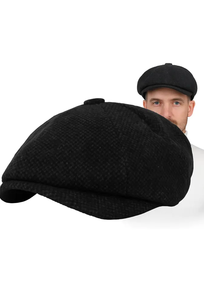 Kaszkiet Męski Ciepły Ciemnoszary w Jodełkę K285 Polar Fashion – Styl Retro