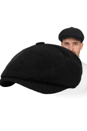 Kaszkiet Męski Ciepły Ciemnoszary w Jodełkę K285 Polar Fashion – Styl Retro