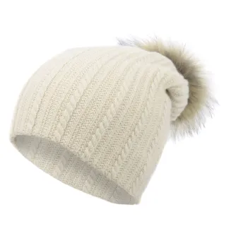 W374B Ecru Universal Winter Hat With Cashmere Pompon With Fox Fur 2-In-1 Polar Fashion - 2
