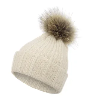 W374B Ecru Universal Winter Hat With Cashmere Pompon With Fox Fur 2-In-1 Polar Fashion - 4