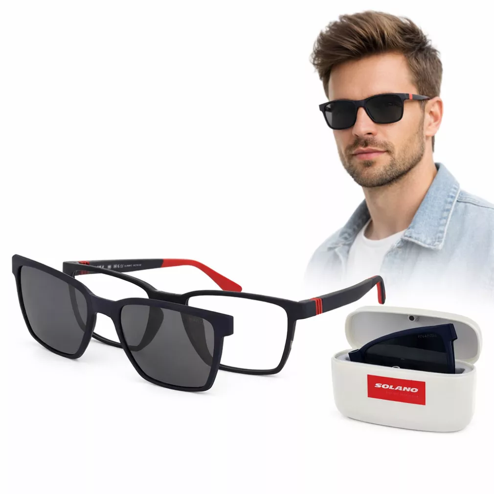 Męskie okulary korekcyjne  CL90266C granatowe  nakładka clip-on polaryzacja