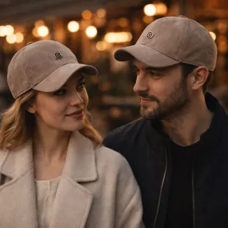 Beżowa skórzana bejsbolówka nubukowa unisex ocieplona K296F Polar Fashion - 6