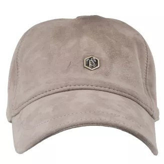 Beżowa skórzana bejsbolówka nubukowa unisex ocieplona K296F Polar Fashion - 3