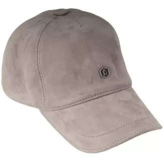 Beżowa skórzana bejsbolówka nubukowa unisex ocieplona K296F Polar Fashion - 2