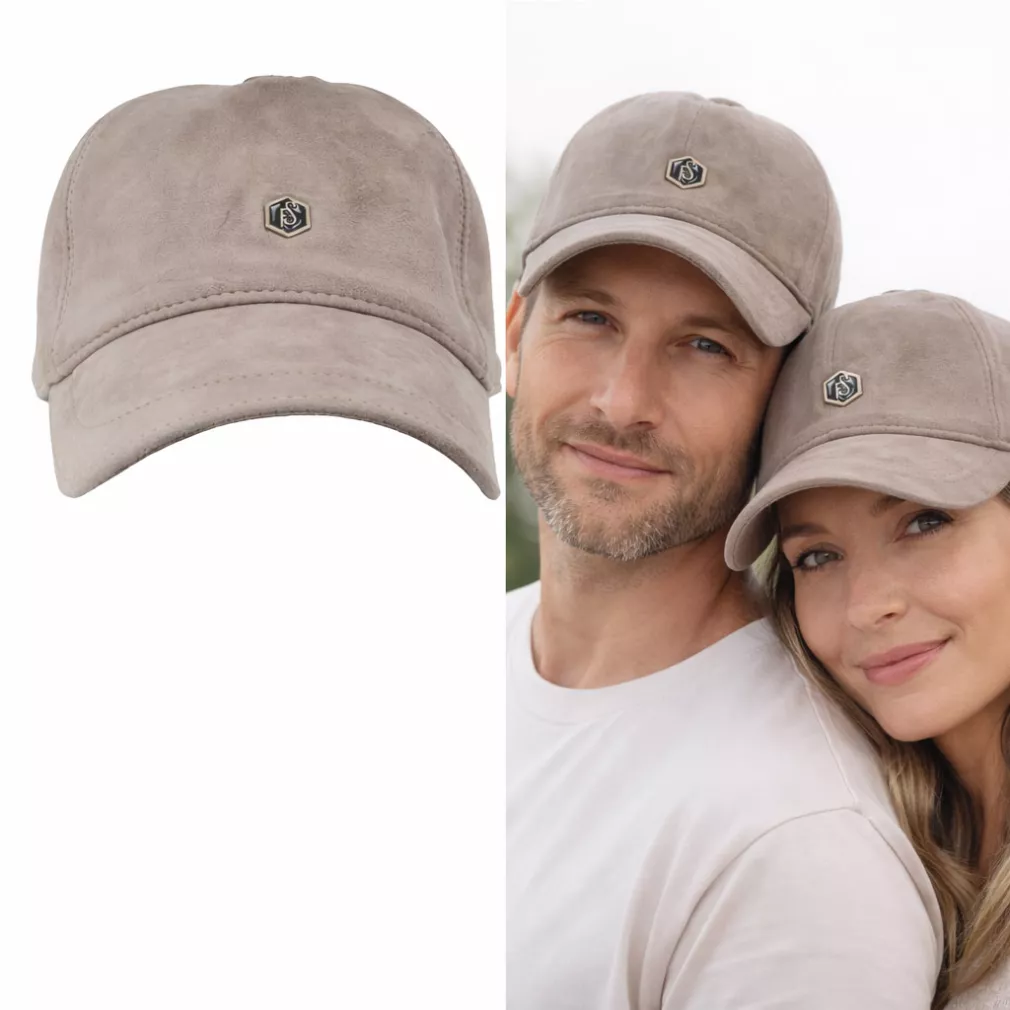 Beżowa skórzana bejsbolówka nubukowa unisex ocieplona K296F Polar Fashion