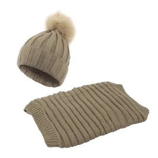 W359Bk Khaki Haker Women'S Winter Set Knitted Hat With Scarf - 2