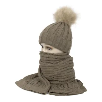 W359Bk Khaki Haker Women'S Winter Set Knitted Hat With Scarf - 3