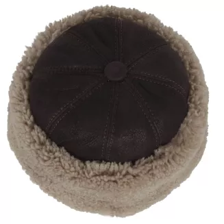 Ciemnobrązowy toczek skórzany z beżowym futrem zimowy W518M Polar Fashion - 2