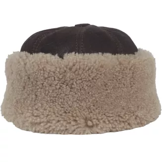 Ciemnobrązowy toczek skórzany z beżowym futrem zimowy W518M Polar Fashion - 3