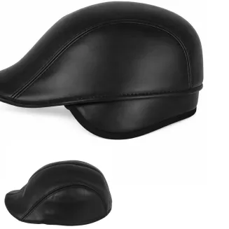 Skórzany czarny kaszkiet męski z osłoną uszu i karku K297A – Polar Fashion - 9