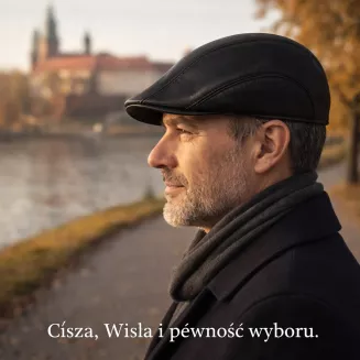 Skórzany czarny kaszkiet męski z osłoną uszu i karku K297A – Polar Fashion - 6