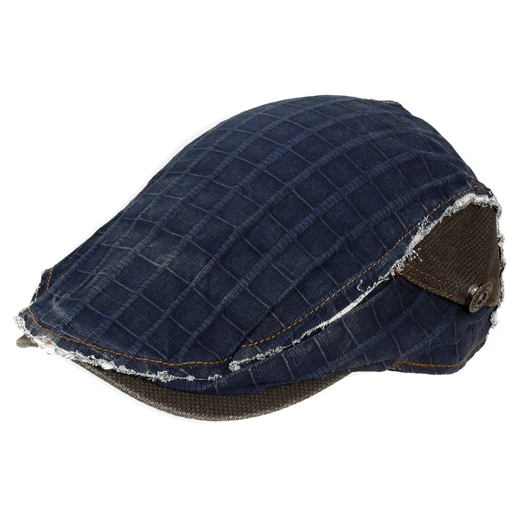 Polar Fashion Kaszkiet męski bawełniany kratka-K64C-Granatowy