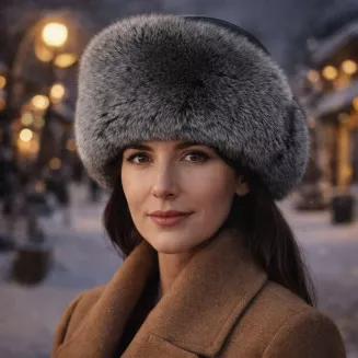 Toczek skórzany zimowy z futrem premium ciepły luksusowy Polar Fashion W530B - 5