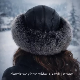 Toczek skórzany zimowy z futrem premium ciepły luksusowy Polar Fashion W530B - 6