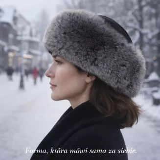 Toczek skórzany zimowy z futrem premium ciepły luksusowy Polar Fashion W530B - 7