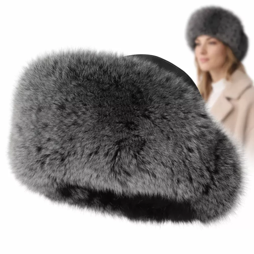 Toczek skórzany zimowy z futrem premium ciepły luksusowy Polar Fashion W530B