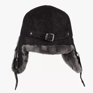 Czapka Zimowa Skórzana Pilotka Uszatka Unisex Futro Naturalna Skóra W533F - 9