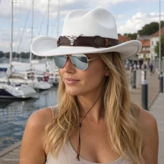 BIAŁY KAPELUSZ KOWBOJSKI WESTERN + OKULARY PILOTKI ZESTAW UNISEX R260E - 2