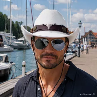 BIAŁY KAPELUSZ KOWBOJSKI WESTERN + OKULARY PILOTKI ZESTAW UNISEX R260E - 9