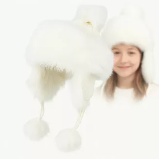 Biała zimowa czapka uszatka W210H ciepła mongołka bajka dla dziewczynki Polar Fashion - 4
