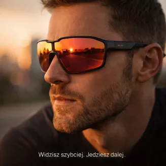 Męskie Sportowe Okulary Rowerowe Mirror HD Red Czarne Solano SP60025B - 7