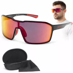 Męskie Sportowe Okulary Rowerowe Mirror HD Red Czarne Solano SP60025B