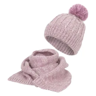 Damski Polar Fashion W475D Różowy Komplet Zimowy Czapka i Szal Dzianinowy - 2