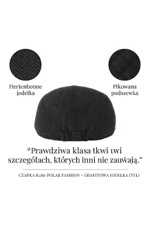 Grafitowy Elegancki Kaszkiet w Jodełkę K280 Polar Fashion  Styl na Chłody - 5