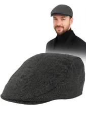 Grafitowy Elegancki Kaszkiet w Jodełkę K280 Polar Fashion  Styl na Chłody