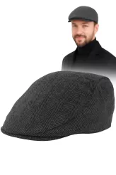 Grafitowy Elegancki Kaszkiet w Jodełkę K280 Polar Fashion  Styl na Chłody