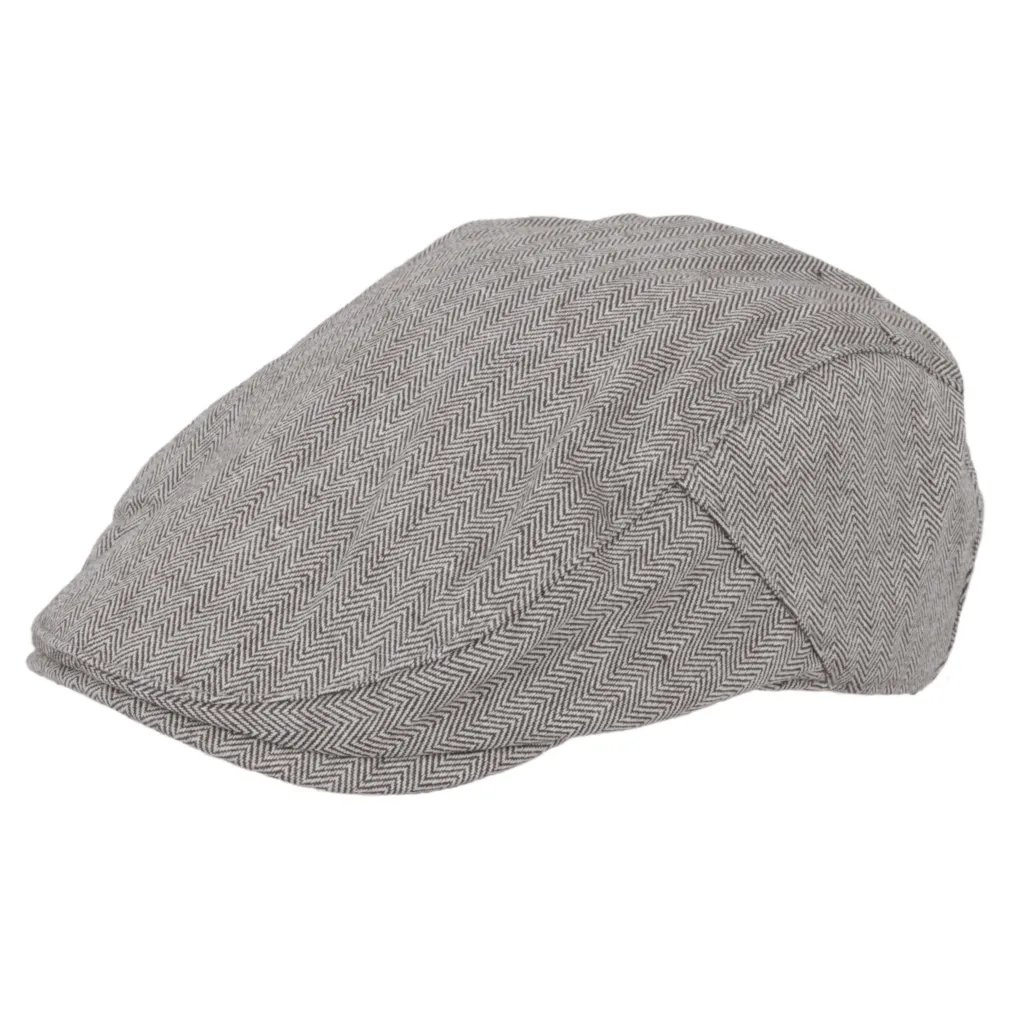 Polar Fashion Brązowy Kaszkiet męski-K155B bawełniany wzór w jodełkE