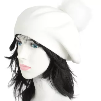 Ciepły biały beret damski W503A z naturalnym pomponem zimowy Polar Fashion - 3