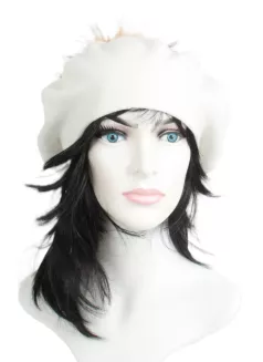 Ciepły biały beret damski W503A z naturalnym pomponem zimowy Polar Fashion - 4