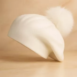 Ciepły biały beret damski W503A z naturalnym pomponem zimowy Polar Fashion - 6