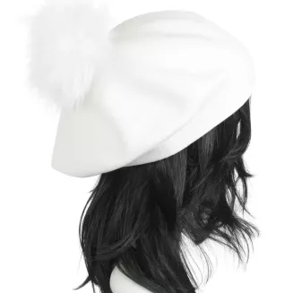 Ciepły biały beret damski W503A z naturalnym pomponem zimowy Polar Fashion - 5