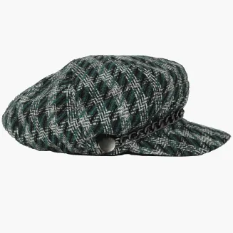 Wiosna Jesień Kaszkiet Damski K291E Zielona Krata  Wiskoza i Styl Polar Fashion - 2