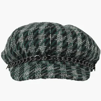 Wiosna Jesień Kaszkiet Damski K291E Zielona Krata  Wiskoza i Styl Polar Fashion - 4