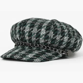 Wiosna Jesień Kaszkiet Damski K291E Zielona Krata  Wiskoza i Styl Polar Fashion - 5