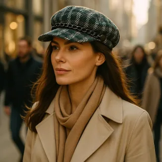Wiosna Jesień Kaszkiet Damski K291E Zielona Krata  Wiskoza i Styl Polar Fashion - 6