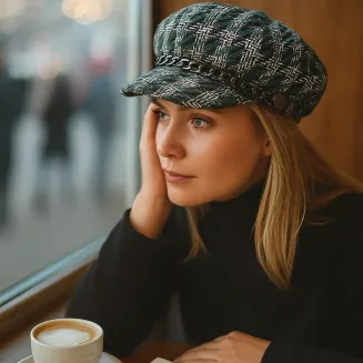 Wiosna Jesień Kaszkiet Damski K291E Zielona Krata  Wiskoza i Styl Polar Fashion - 8