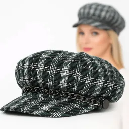 Wiosna Jesień Kaszkiet Damski K291E Zielona Krata  Wiskoza i Styl Polar Fashion