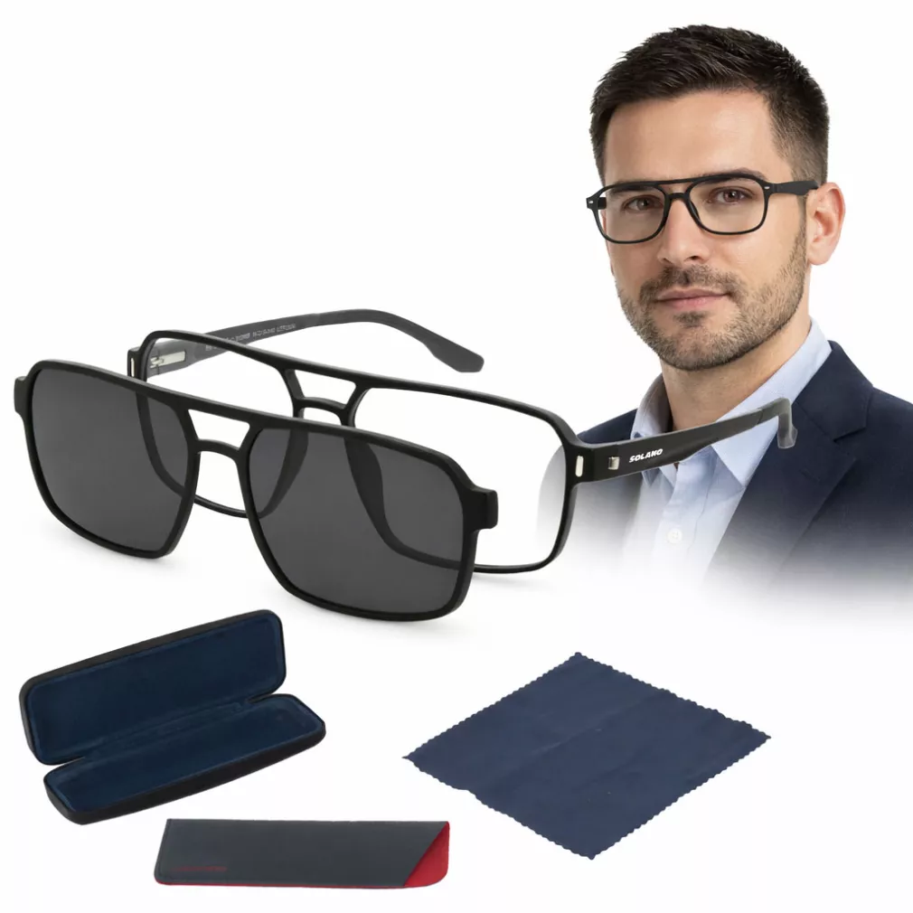Okulary męskie clip-on polaryzacja UV400 matowe czarne Solano CL90288B