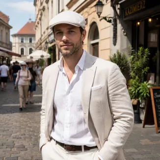 Kaszkiet Męski Lniany Letni Czapka Flat Cap Ivy Cap Przewiewny Ecru K314B - 7