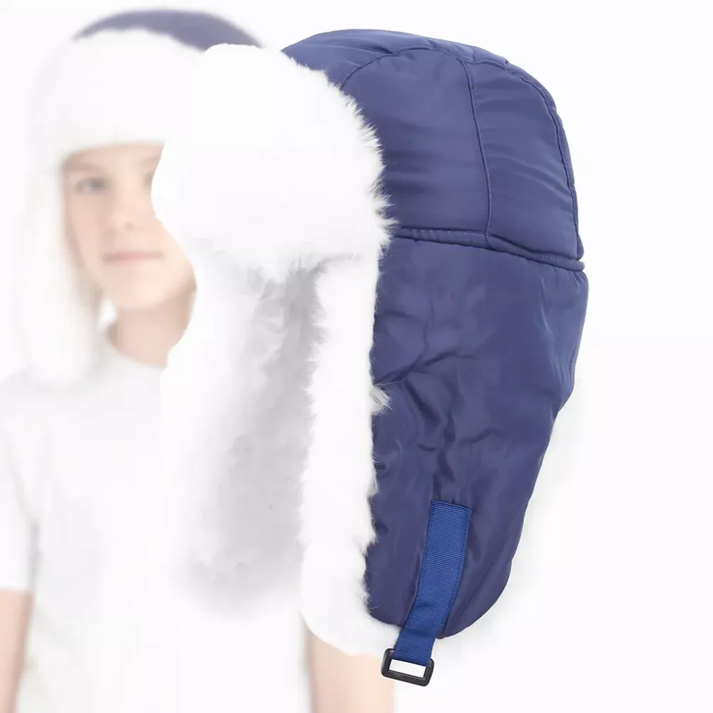W232E Blue-White A Warm Eared Winter Hat Fastened To The Neck