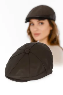 Skórzany kaszkiet Polar Fashion K233K – czekoladowy styl unisex z pikowaną podszewką - 9